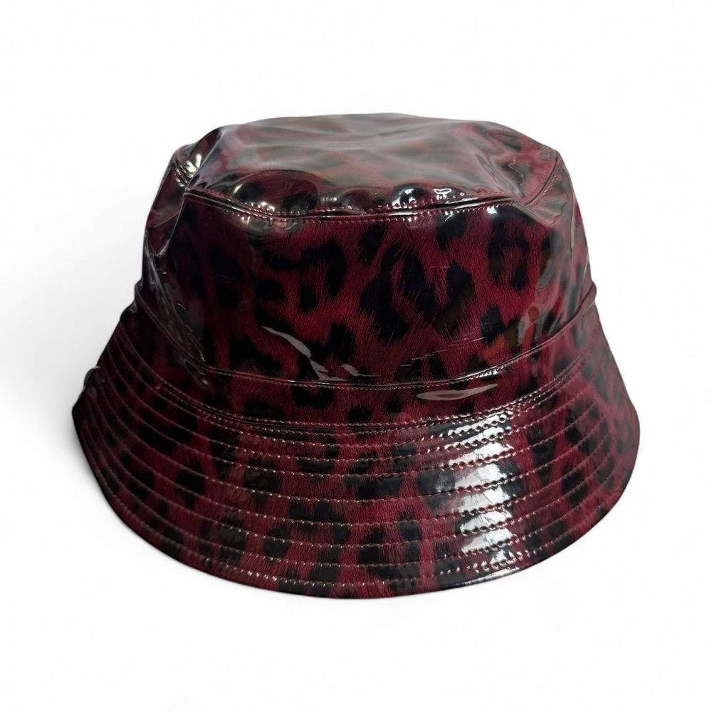 LEOPARD PRINT PATENT BUCKET HAT RED BLACK WOMAN - Picture 2 of 6